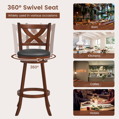 Goflame Swivel Bar Stools Set of 2, Farmhouse Wooden Barstools with Back
