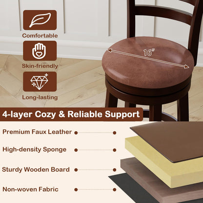 Goflame 26" Counter Height Swivel Barstools Set of 2/4 with Faux Leather Seat and Wrap-around Footrest
