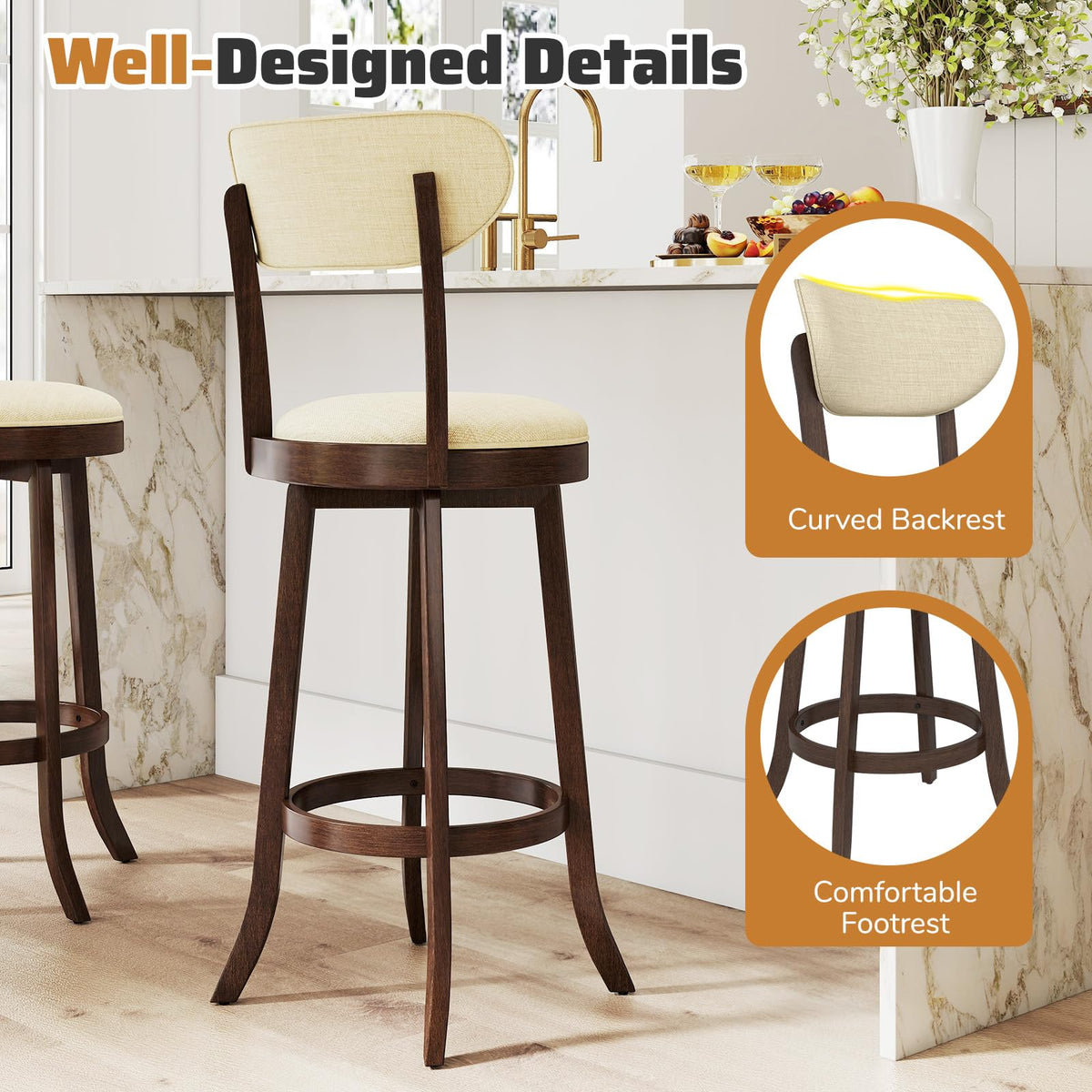 Goflame 30.5" Swivel Bar Stools Set for Kitchen Island Dining Room Pub