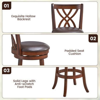 Goflame Brown Bar Stools PU Leather Cushioned Seat and Footrests, for Kitchen Island