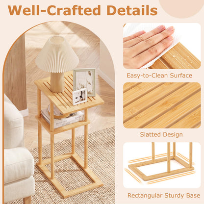 Goflame Side Table Set of 2 with Storage Shelves and Bamboo Construction