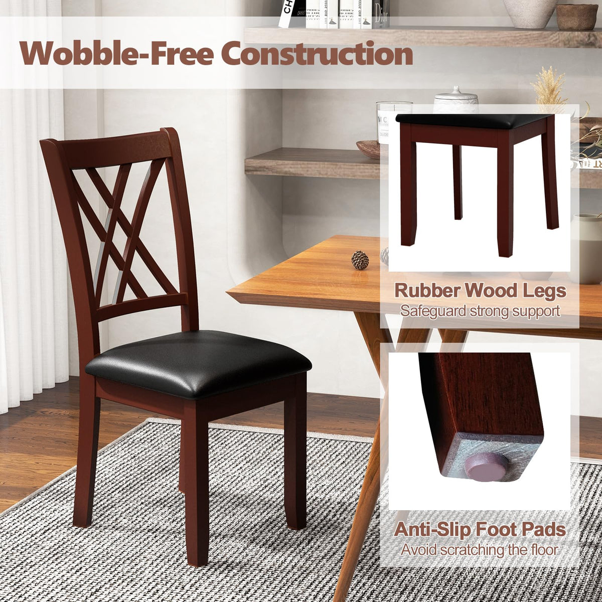 Goflame Wood Dining Chairs Set of 2, Faux Leather Upholstered Kitchen Chairs with Rubber Wood Legs