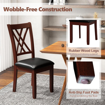 Goflame Wood Dining Chairs Set of 2, Faux Leather Upholstered Kitchen Chairs with Rubber Wood Legs