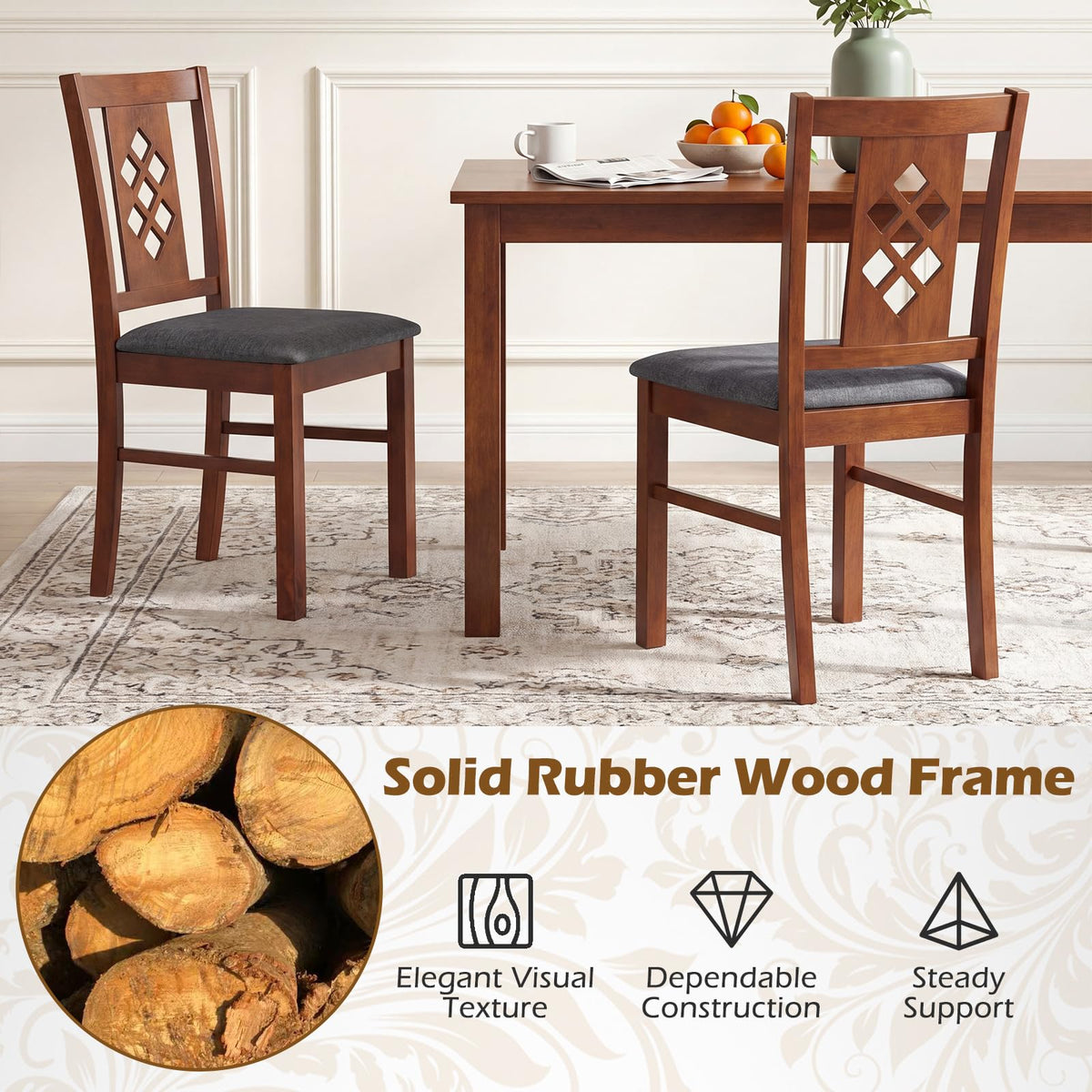 Goflame Wooden Upholstered Kitchen Chair with Elegant Diamond Back (2/4)