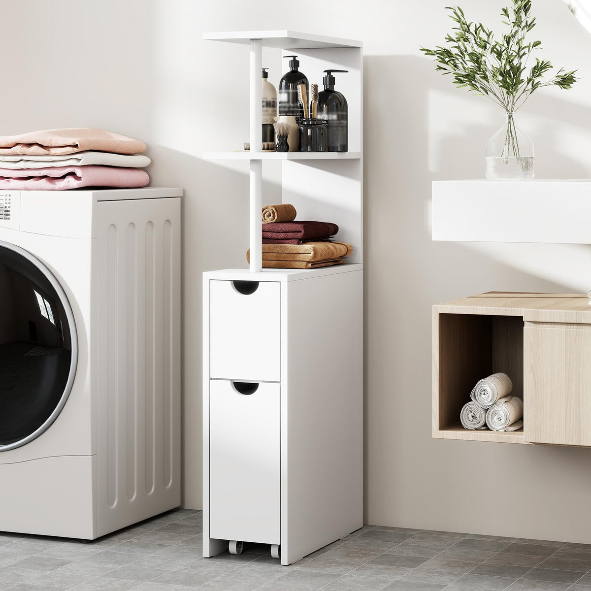 Goflame Slim Storage Cabinet Narrow Freestanding Bathroom Organizer