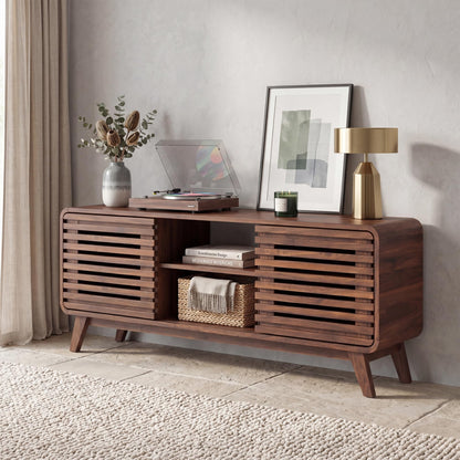 Goflame 58" Mid Century Modern TV Stand for 65 inch TV with Grille Doors