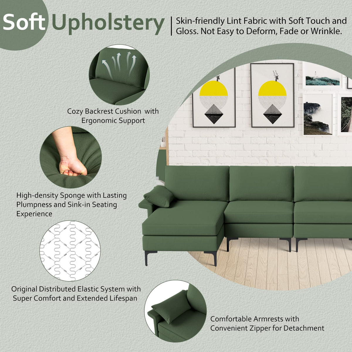 Goflame 130.5" L Convertible Sofa Couch, Sectional Sleeper