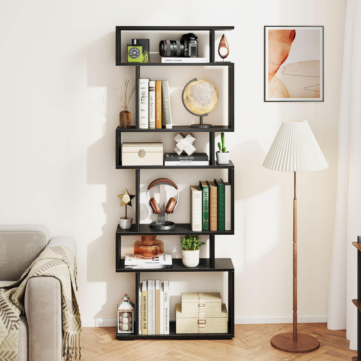 Goflame S Shaped Bookcase with 2 Anti Tipping Kits