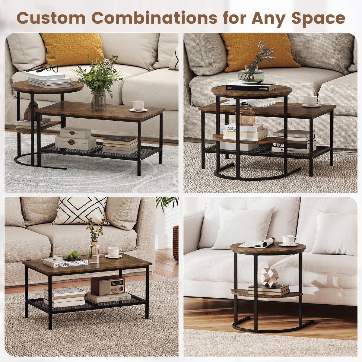 Goflame Nesting Coffee Table Set of 2 Detachable Rectangular Table