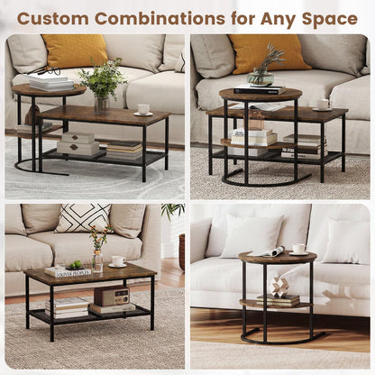 Goflame Nesting Coffee Table Set of 2 Detachable Rectangular Table
