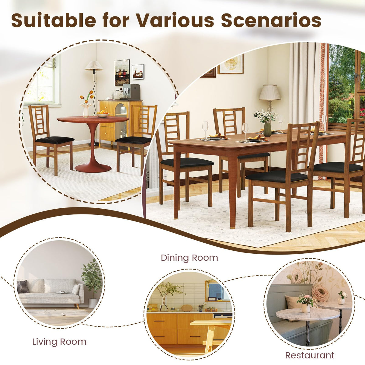 Goflame Wooden Dining Chairs Set of 2/4 Armless Kitchen Chairs