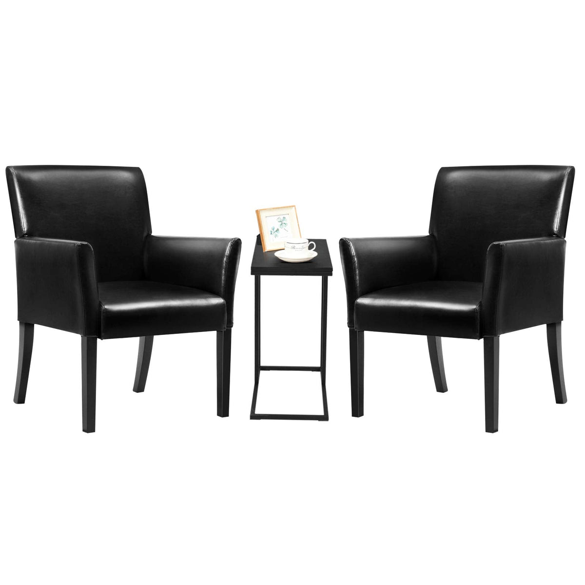 Goflame Reception Guest Chairs and C-Shaped End Table 3Pcs Set