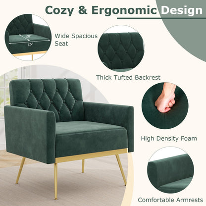 Goflame Modern Velvet Accent Chair Set of 1/2, Mid-Century Upholstered Single Sofa Chair w/Button Tufted Back