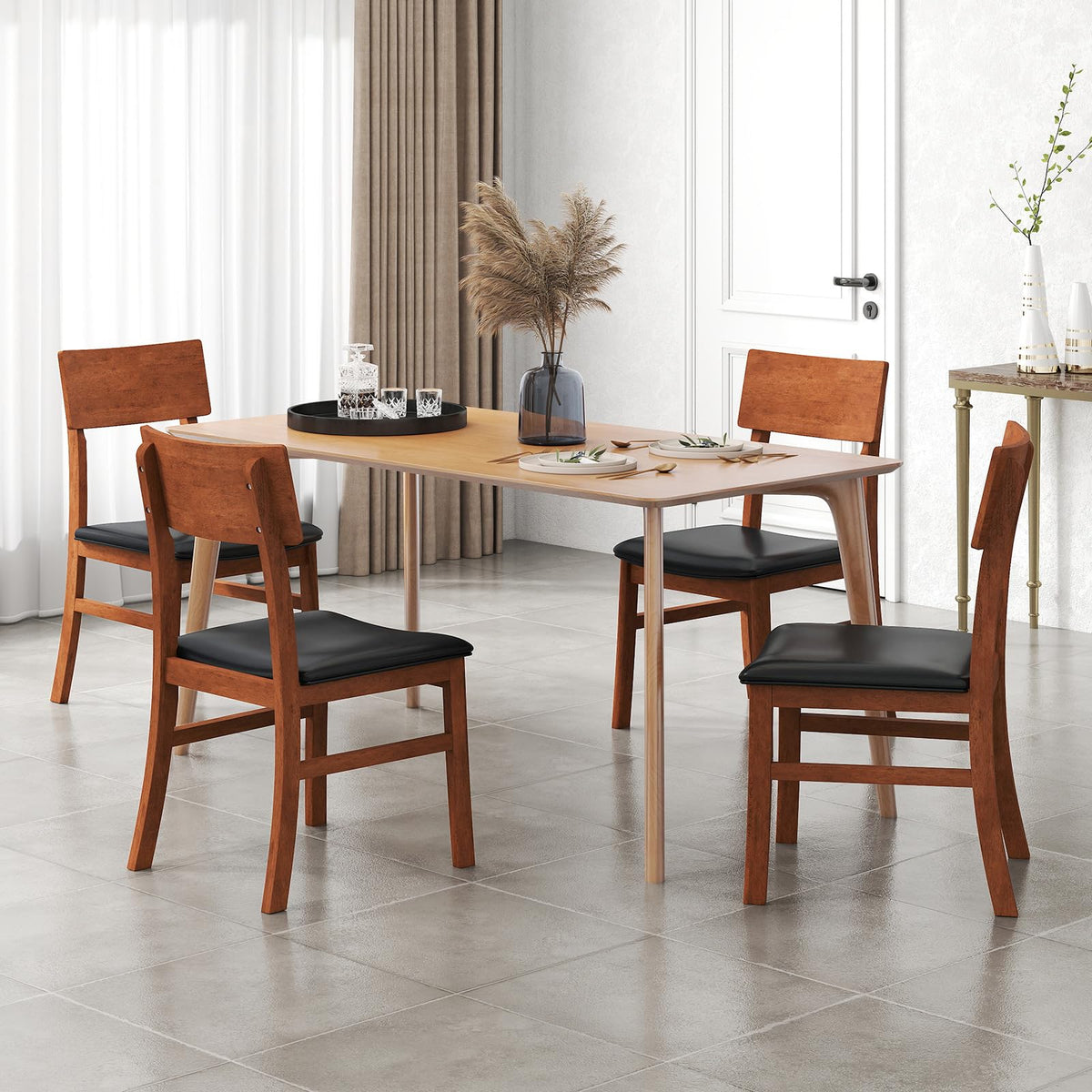 Goflame Wooden Dining Chairs Set Kitchen Side Chairs w/Rubber Wood Legs Faux Leather Upholstered Seat