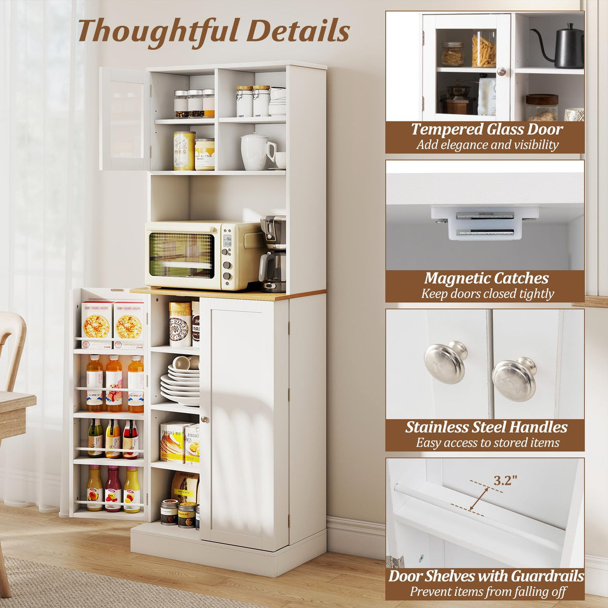 Goflame Kitchen Hutch 67" Tall Pantry Cabinet w/Microwave Countertop