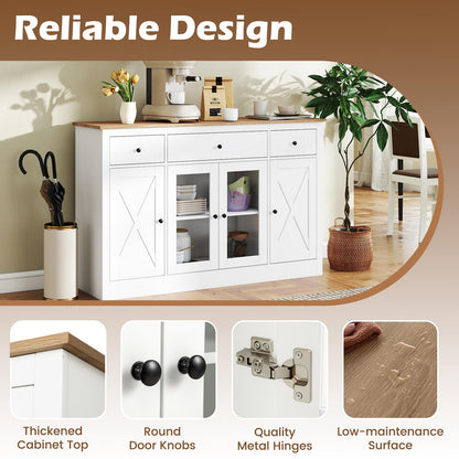 Goflame 55" Large Buffet Sideboard with 3 Drawers & 2 See-Through Doors
