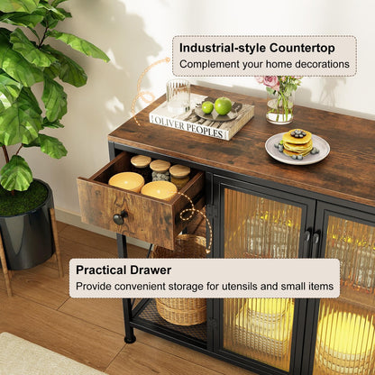 Goflame Industrial Buffet Sideboard with Power Outlets and LED Light