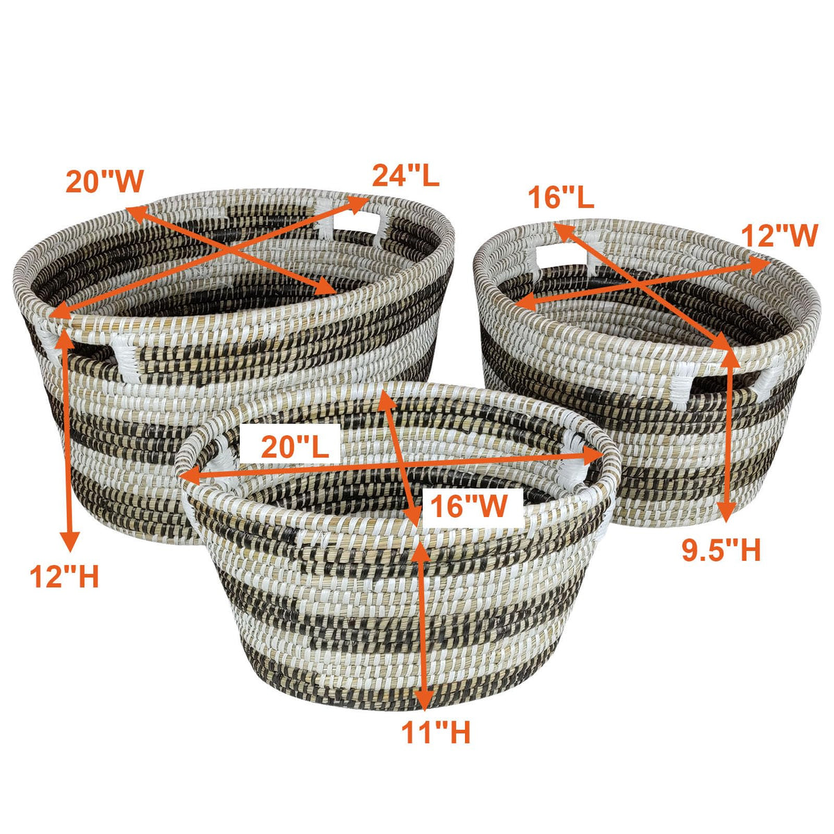Goflame Woven Laundry Basket 24"/20"/16"- Set of 3 Stackable Storage Baskets with Handles