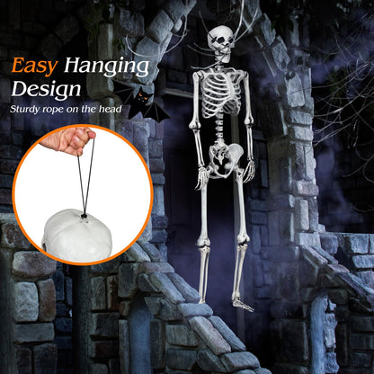 Halloween Life Size Full Body Skeleton, 5.4Ft Festival Skeleton Prop Decoration w/7 Movable Components