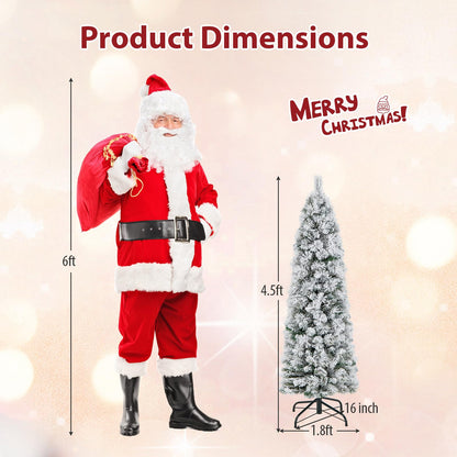Goflame Pre-Lit Snow Flocked Pencil Christmas Tree for Home Office Holiday Decor