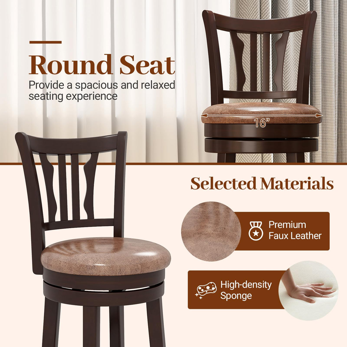 Goflame 26" Upholstered Counter Height Swivel Bar Stools Set of 2/4 with Back and Solid Rubber Frame