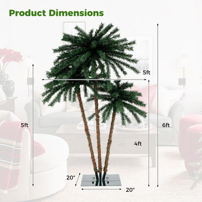 Goflame Pre-Lit Artificial Christmas Tree, 4/5/6 FT Triple Coconut Plam Trees with Metal Base