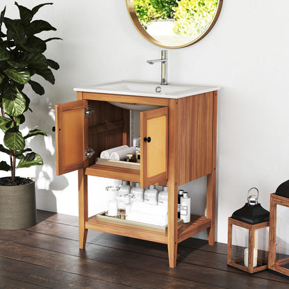 Goflame Bathroom Vanity with Sink Solid Acacia Wood Modern Vanity Sink Cabinet
