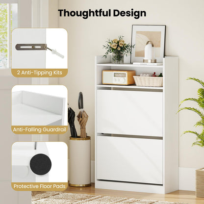 Goflame Shoe Cabinet with 2 Flip Drawers Freestanding Narrow Shoe Organizer Cabinet