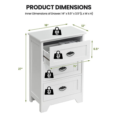 Goflame Nightstand with 3 Drawers, Bedside Table
