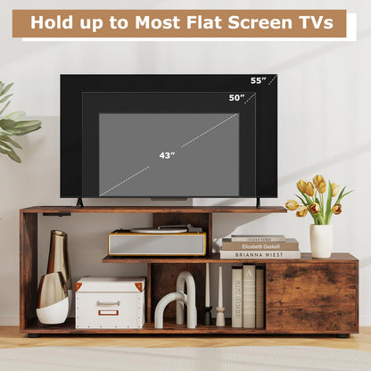 Goflame TV Stand with Power Outlet for TVs up to 55 Inch, Entertainment Center with Storage Cabinet & Open Shelves