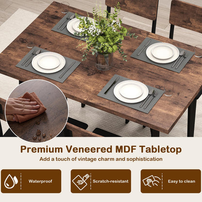 Goflame 5-Piece Dining Table Set for 4 People Industrial Kitchen Table and 4 PU Leather Chairs