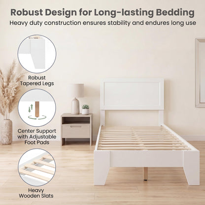 Goflame Twin/Full/Queen Size Wooden Bed Frame with Wood Slat Support