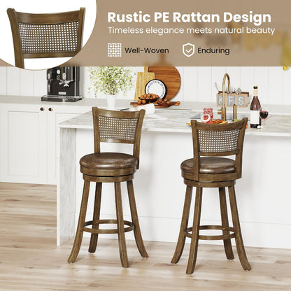 Goflame 30" Bar Height Bar Chairs with PE Rattan Backrest Upholstered Leathaire Barstools