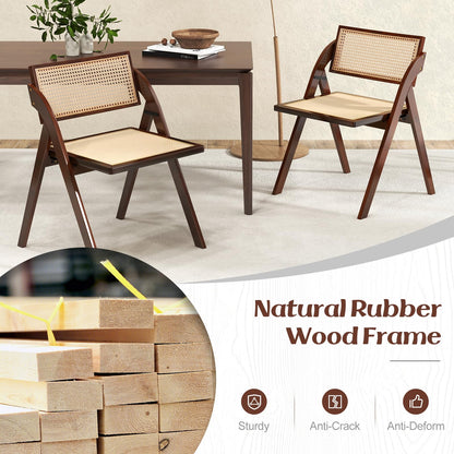 Goflame Folding Dining Chairs Set, Wooden Folding Chair with Rattan Backrest & Seat