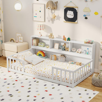 Goflame Wooden Montessori Bed Frame with Bookcase