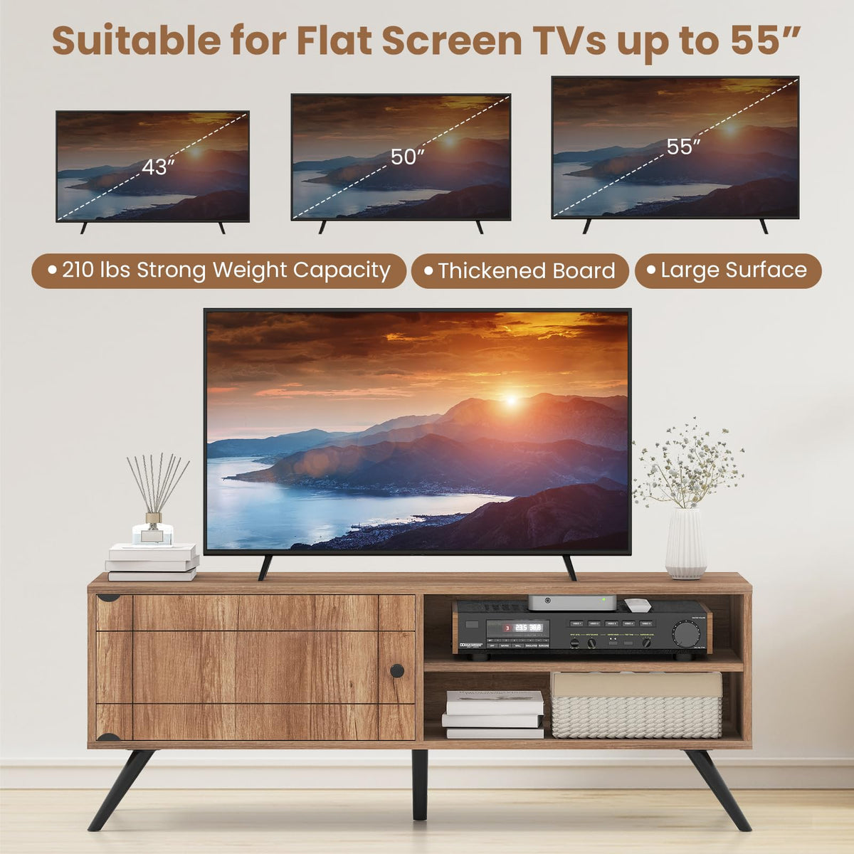Goflame Mid-Century Modern Entertainment Center with Storage Cabinet