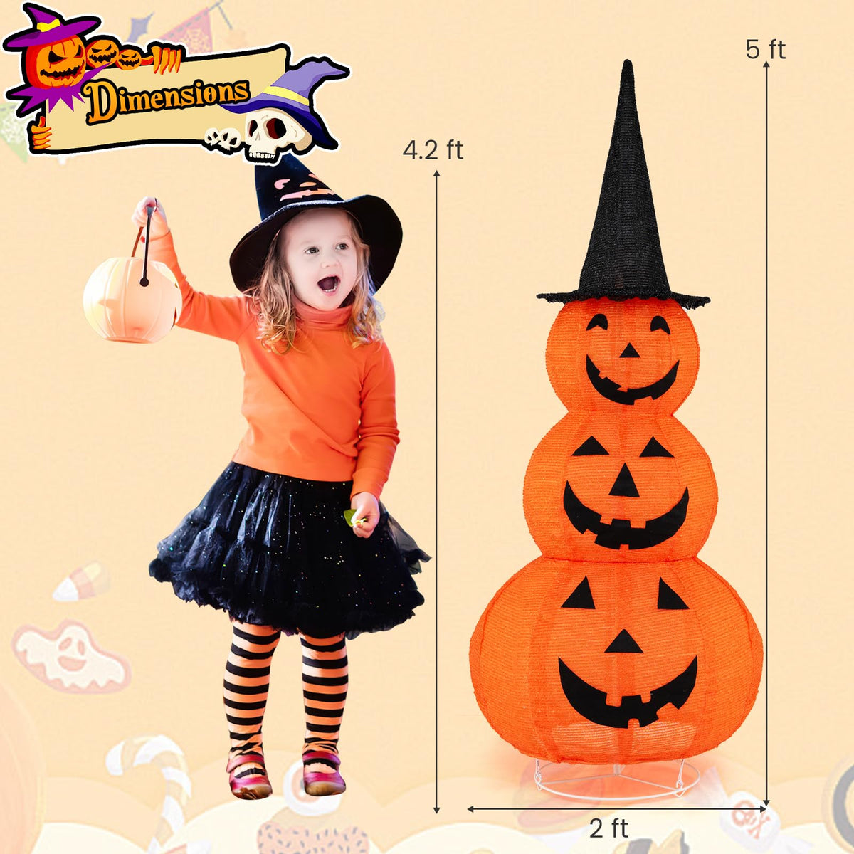 Goflame 5 FT Halloween Light Up Pumpkin Decoration