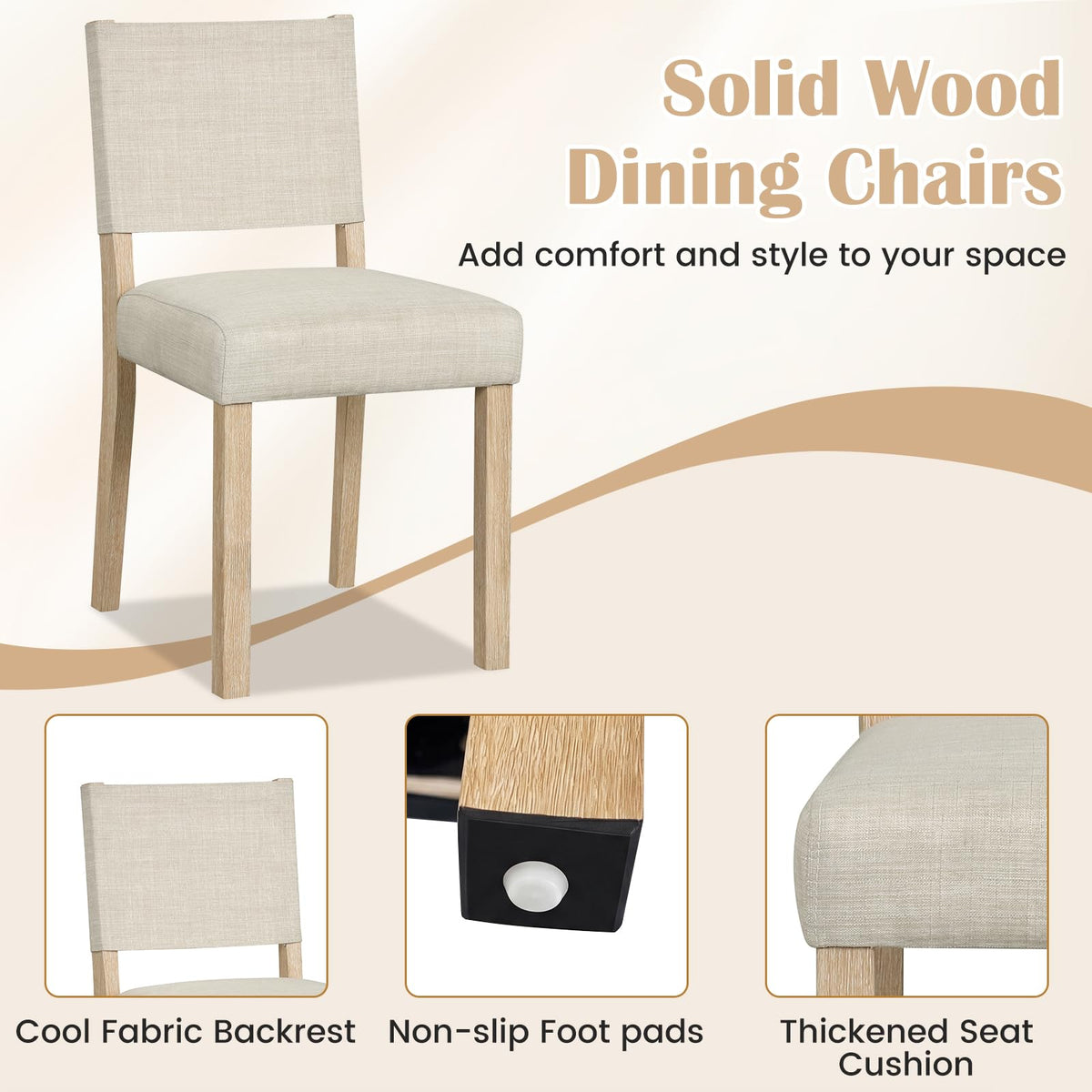 Goflame Set of 2/4 Upholstered Dining Chairs with Linen Fabric Seat
