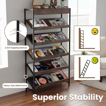 Goflame 6-Tier Industrial Tall Bookcase with Angled Shelves and Metal Frame