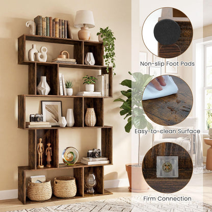 Goflame Geometric Bookshelf 5-Tier Bookcase with Open Shelves and Closed-back Cubes