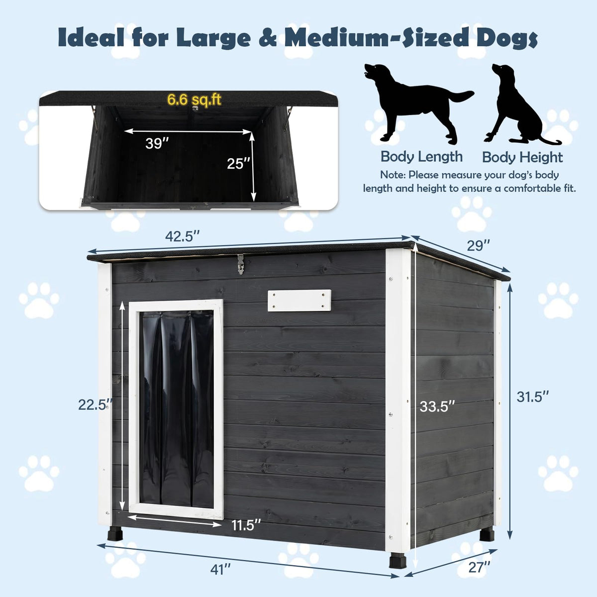 Goflame Wooden Dog House with Openable Asphalt Roof