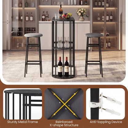 Goflame 3 Pieces Bar Table Set for 2 with 2 Padded Stools