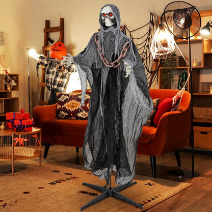 Goflame 6.4 FT Halloween Animatronic Standing Grim Reaper, Halloween Decoration with Chain