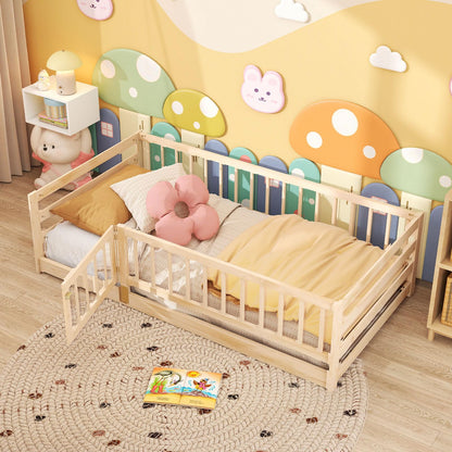Goflame Twin Floor Bed with High Fence & Door