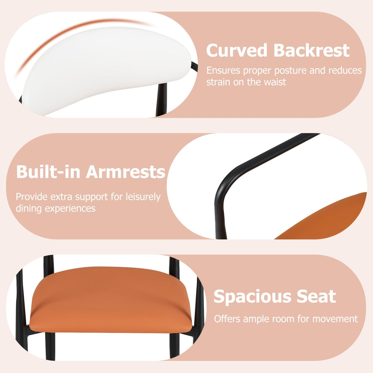 Goflame Modern Dining Chairs Set of 2/4 Faux Leather Upholstered Kitchen Chairs with Orange Padded Seat