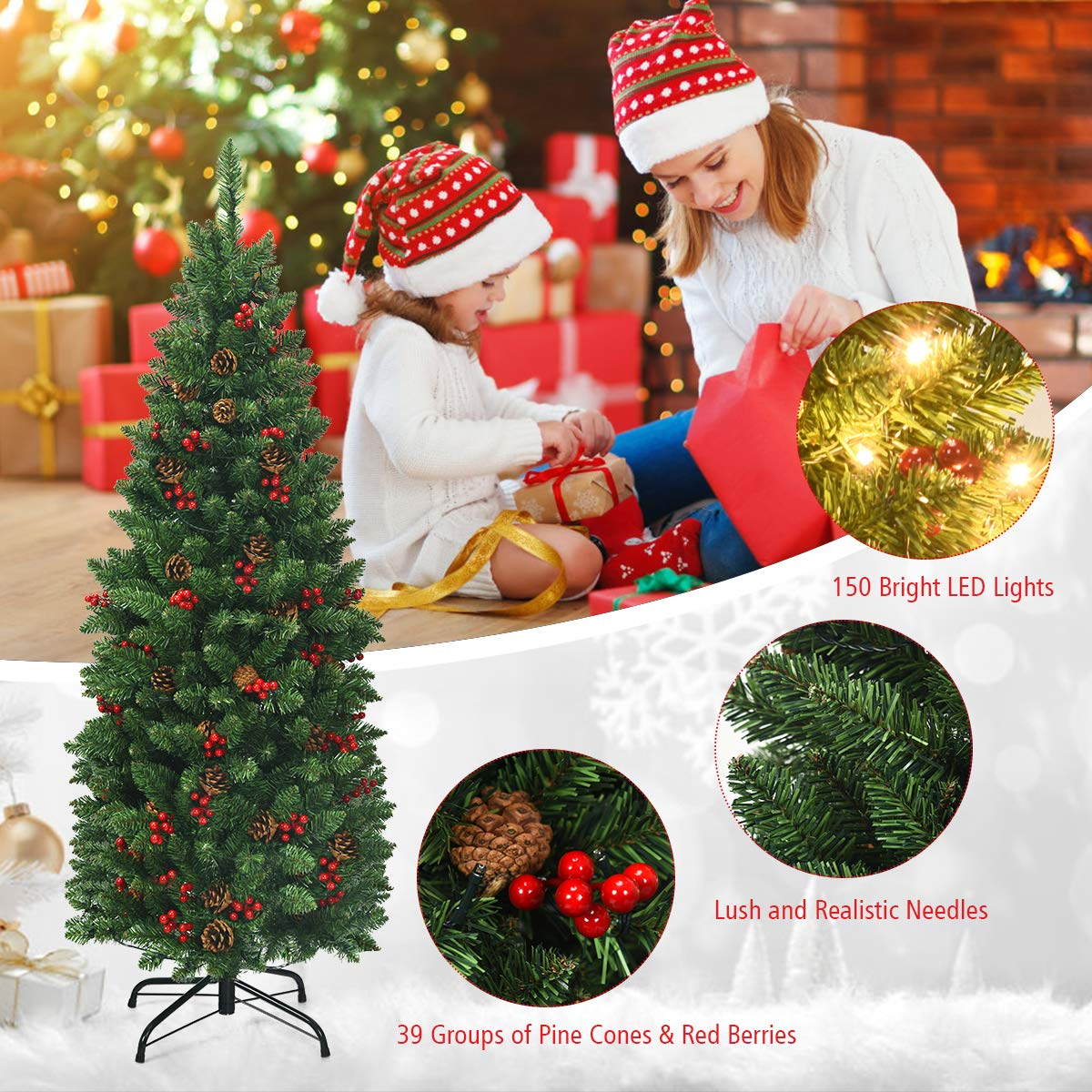 Goflame Pre-Lit Pencil Christmas Tree - GoflameUS