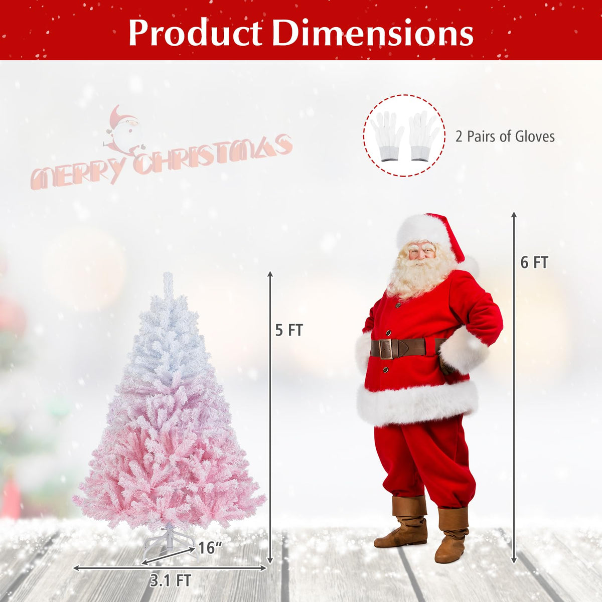 Goflame Pink Gradient & White Snow Flocked Christmas Tree | Home Office Decoration