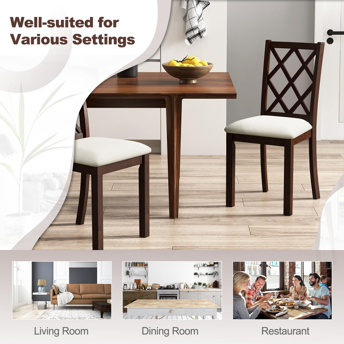 Goflame Wood Dining Chairs Set of 2, Farmhouse Kitchen Chair with Rubber Wood Legs, Max Load 400 Lbs
