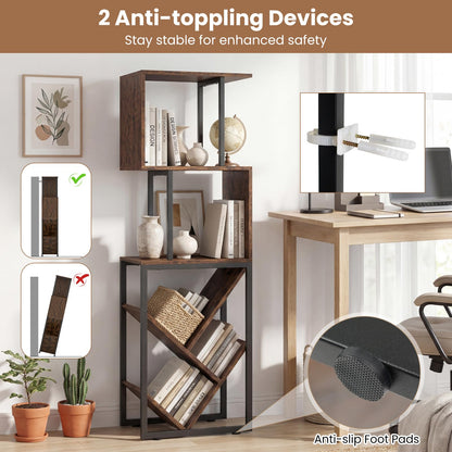 Goflame 6-Tier Bookshelf | Industrial S-Shaped Geometric Bookcase with Open Display Shelves