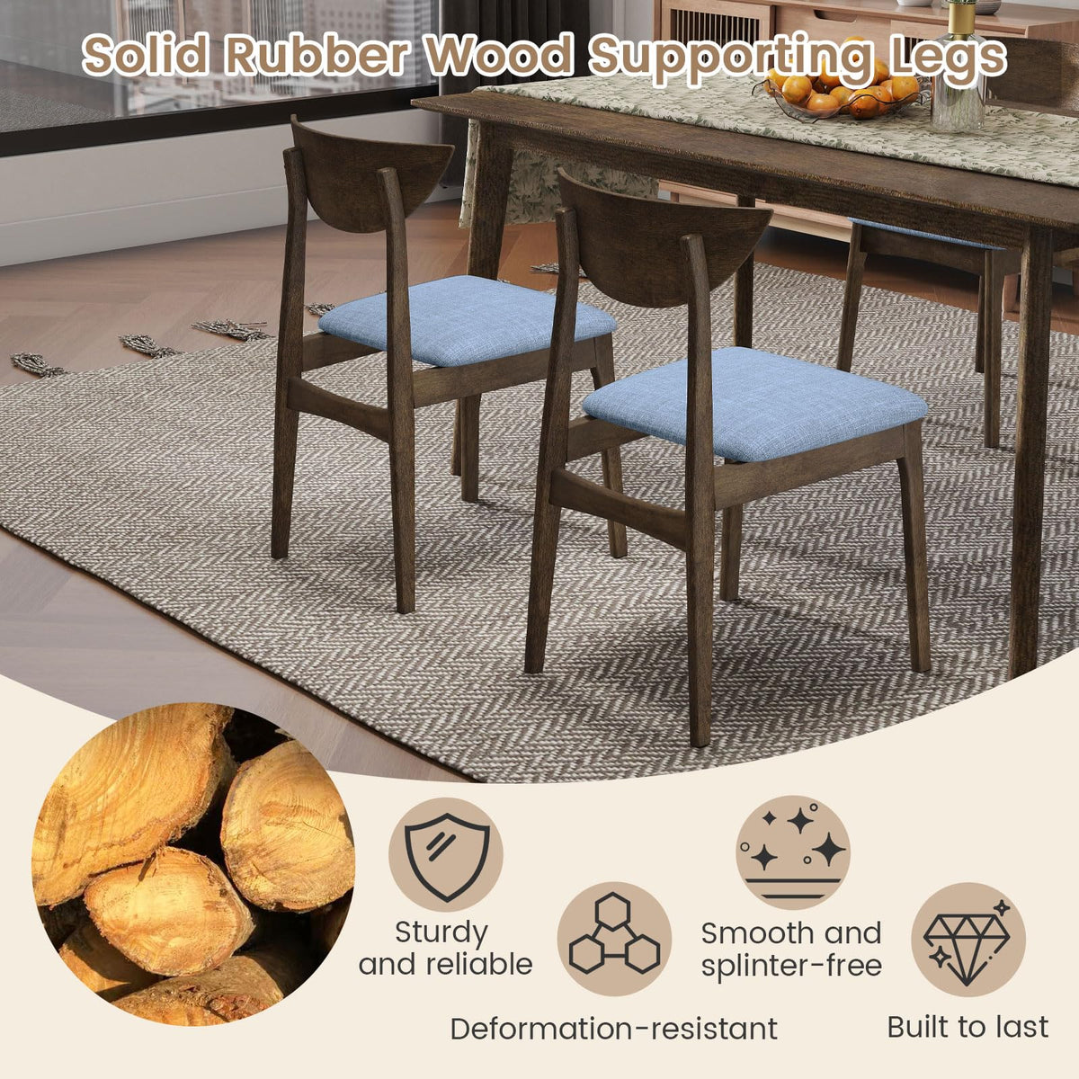 Goflame Wooden Dining Chairs Set of 2/4 Linen Fabric Upholstered Kitchen Chairs
